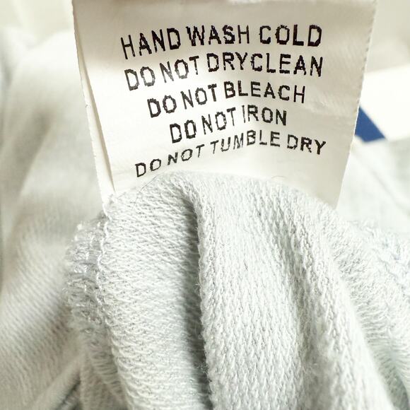 DAVI & DANI | Blue Gray Crochet Cream Slouchy Hoodie Oversized V-Neck | Large - Picture 9 of 10